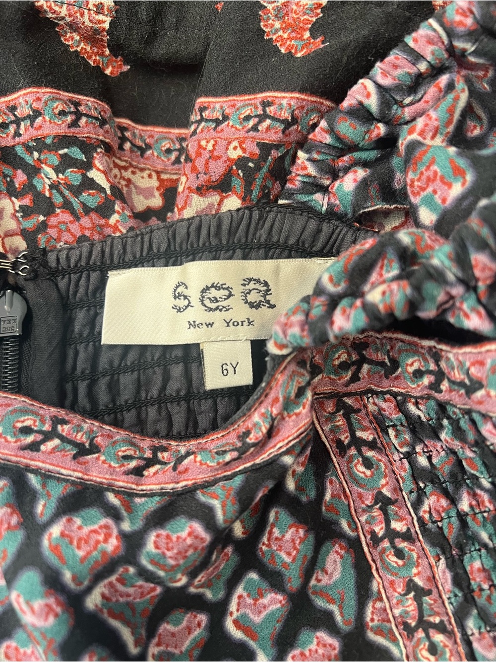 Sea New York Girls Size 6Y Black Floral Smocked Cotton Dress - Picture 3 of 5